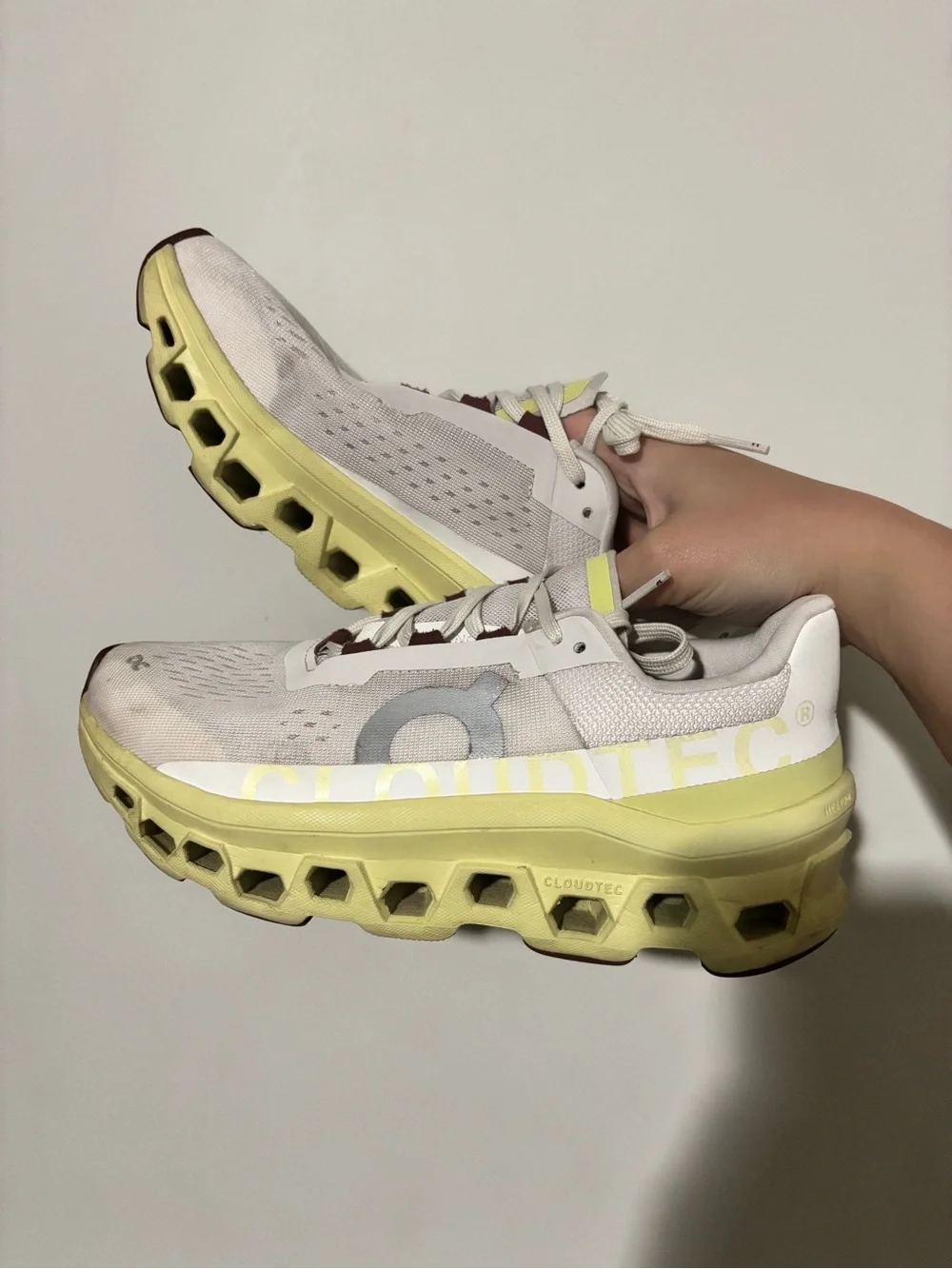 On Running Women's Cloudrunner Sneakers in Pale Yellow and White
